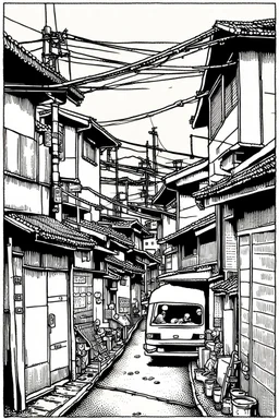 Poor neighborhood Tokyo, line arts, manga style