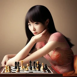 Japanese actress playing chess