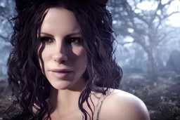 Portrait of Kate Beckinsale as Yennefer the Sorceress, looking into an enchanted gazing crystal, HD 4K, photo-realistic accurate face and features, award winning photography, unreal engine, cinematic lighting