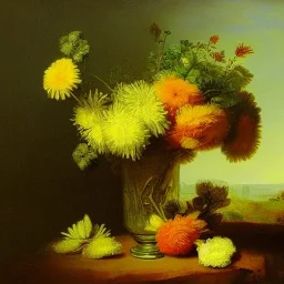 Green valley flowers, painted, classical, Rembrandt