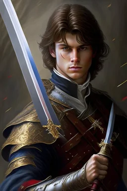 european brown hair young adult royal guard swordsman with rapier duelist