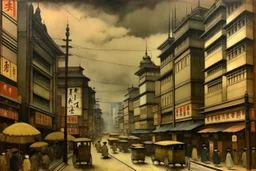 Japanese 1920 oil painting Central Tokyo