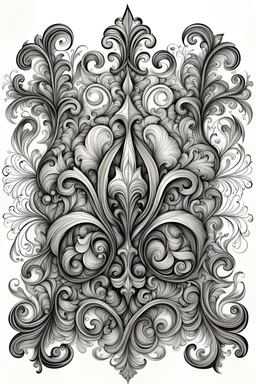 A drawing in fine line black in on white background , ornamental design of fleur-de-lis symbol