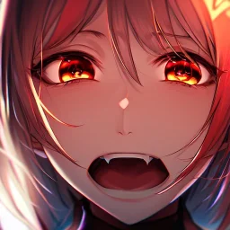 Clear Focus, High resolution, girl evil laughing, glowing red eyes, extreme close up