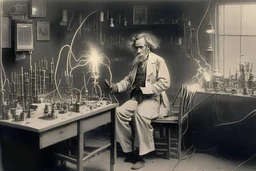 verrückter wissenschaftler in einem labor, jahr 1860, elektrizität, elektrostimulation