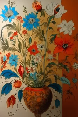 Wall painting. stress. flowers. Persian painting. draaw