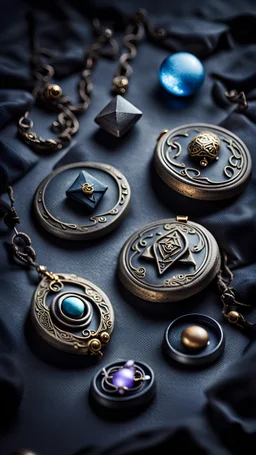 magic amulets lie on a gloomy background