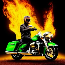 ultra detailed fullbody portrait of Ghost Rider Riding His Fire Motorcycle , extremely detailed digital painting, intrincate, extremely detailed smiling face,crystal clear Big Green eyes, in the style of Pablo Oliveira , mystical colors , perfectly centered image, perfect composition, rim light, beautiful lighting,8k, stunning scene, raytracing