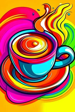 bright coffee image, cartoon style, vibrant colors