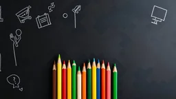 A blackboard sketch with a bunch of colored pencils in the middle of the image