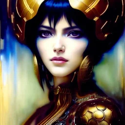 portrait beautiful face 'Ghost in the shell',busty,ancient metal armor balanciaga fashion clothe painting by gaston bussiere, greg rutkowski, yoji shinkawa, yoshitaka amano, tsutomu nihei, donato giancola, tim hildebrandt, oil on canvas, cinematic composition, extreme detail,fit full head inside picture,16k