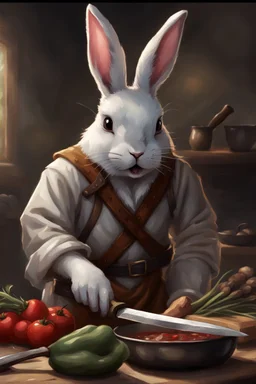 holy bunny with cooking knife dnd realism art adventurer