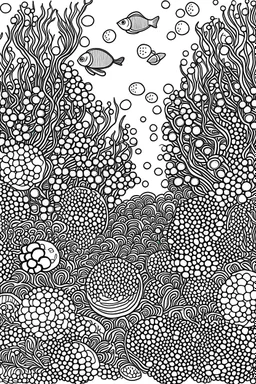 Pearls and coral at the bottom of the ocean black and white coloring book