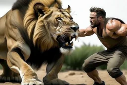 MAN FIGHTNG LION REAL LIFE PHOTO REASLISTIC