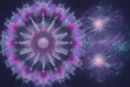 one cosmic crystal flower in blue and pink cosmos