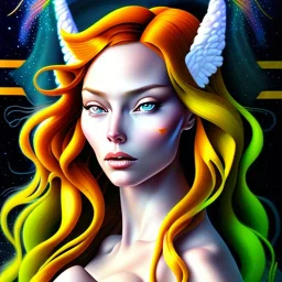 portrait of a beautiful busty Jean Grey with green eyes riding a unicorn by Sandro Botticelli style