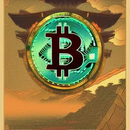 Ukiyo-e styled art bitcoin sign