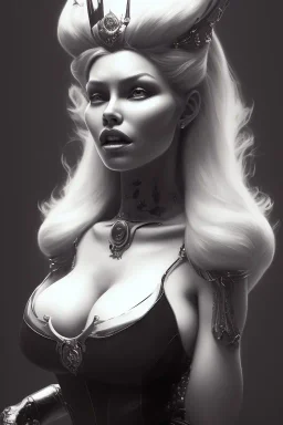 Brigitte Bardot as evil queen in black leather, leather, busty, cleavage, angry, stern look. character design by cory loftis, fenghua zhong, ryohei hase, ismail inceoglu and ruan jia. unreal engine 5, artistic lighting, highly detailed, photorealistic, fantasy.