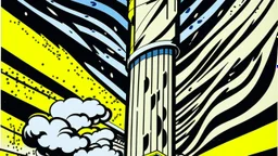 An ivory tower in a tempest storm painted by Roy Lichtenstein