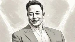"A captivating image blending the brilliance of tech pioneer Elon Musk with cutting-edge artificial intelligence technologies. Musk is clearly visible, facing the camera with a confident smile that reflects his assurance and enthusiasm. Amidst his face's candid charm, advanced robotic elements are integrated, showcasing the synergy of human ingenuity and AI advancements. This image embodies the perfect balance between humanity and technology, echoing Musk's visionary approach to shaping the futu