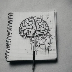 medicine notebook brain illustration, ink on paper