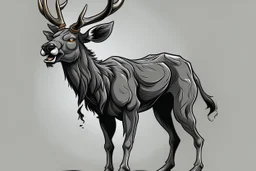 deer, full body, angry, profile ,comic book, gray background,
