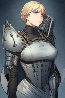 Motoko Kusanagi from Ghost In The Shell (1995), clad in medieval stell plate armour, melancholic, alone, big blue eyes, perfect, beautiful, brunette