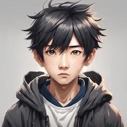 Cute Japanese boy, anime style, front facing, looking into the camera,