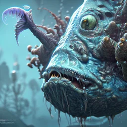 fluid ink angler fish creature, unreal engine 5, 8k resolution, photorealistic, ultra detailed