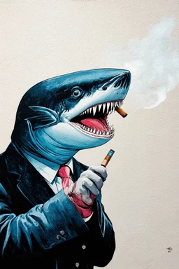 catfish with shark head smoking a cigarrette in the style of banksy