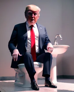 Donald Trump sitting in toilet scene, pants down, realistic image, hooper style, concept art, smooth, unreal engine 5, god lights, ray tracing, RTX, lumen lighting, ultra detail, volumetric lighting, 3d.