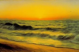 Amazing sunset, sea waves, sand, max liebermann painting