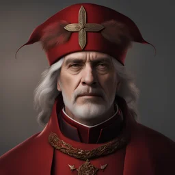 game avatar, man, portrait, face, grey hair, cardinal priest, religion, red, medieval, red hat,