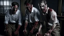 4 men zombies in adark room bloody help