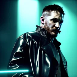 Actor, tom hardy, replicant man, blade runner style, rain, fog, neon ambient, gradient color, clean skin, circuits, latex coat, cyber punk, neon, tubes, portrait, studio photo, unreal engine 5, smooth color, 16 bit, god lights, ray tracing, RTX, lumen lighting, ultra deatail, volumetric lighting, 3d, finely drawn, hd.