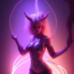 Demon girl, lumen lighting, led lights, <hanging wires> many wires connected to the head