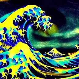 The great wave of kanagawa painted with clouds of colours, storm,mount fuji, by Van Gogh, 8k