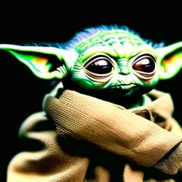 super photorealistic studio photo of a sweet female baby yoda in star wars by Annie Leibovitz, intricate, highly detailed, sharp focus, cinematic lighting,