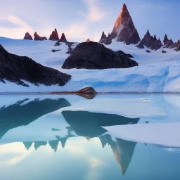 Beyaz buzların kapladığı Patagonian gölleri,ultra gerçeklik, doğal ışıklandırma, penguenler