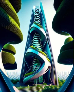 Torre en espiral mirador sobre el bosque, estilo Zaha Hadid, arte grafiti, maximalista, calidad ultra, hiperdetallada, 8k