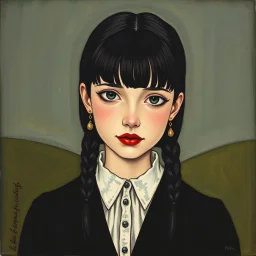 Wednesday addams, with bangs, in the style of egon Schiele