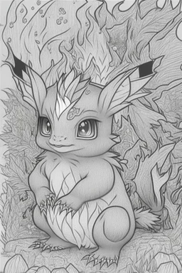 a pokemon, fire , legendary,cozy, detailed, cartoon style, coloring book page