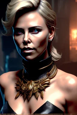 A badass charlize theron wearing a dragon skull mask, atmospheric, realistic, unreal engine, cinematic lighting, octane render.