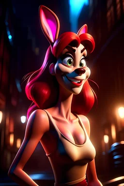 cartoon movie, young woman, muscular, sleeveless shirt, 8k uhd, breathtaking masterpiece, intricate film grain, sharp focus bokeh, studio quality perfectionism, style of roger rabbit, by don bluth