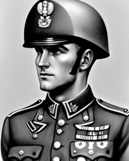 Amateur Pencil Sketch of a Soldier, circa the 1960s, they're wearing military fatigues and a helmet, scraggly hair shown,