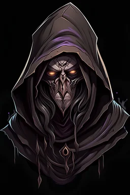 Produce a high-quality Twitch emote portraying a hooded cultist, meticulously crafted to convey an atmosphere of dark intrigue. The cultist should possess long, tangled locks cascading from beneath the hood, framing a face etched with cryptic tattoos and scars. Their ears are stretched with intricate gauges, while a striking septum piercing draws attention to their penetrating gaze. A split tongue, reminiscent of serpentine allure, subtly flicks between parted lips. The cultist's hand, adorned w