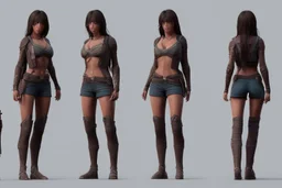 Female character full anatomy Proportions including front, side, and back model sheet .stylized animation character 8k Art station. stylized realistic style character vray render .smooth skin.