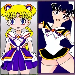 sailor moon con pelo largo i rubio, con traje blanco