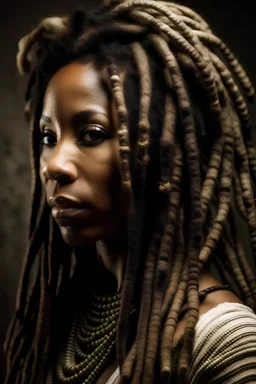 Beautiful black woman dreadlock hair and face covered textured snake skin