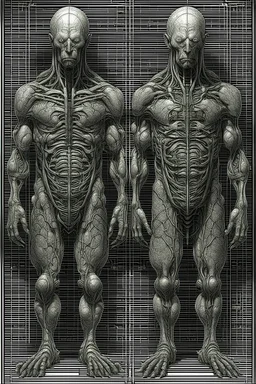 The full body of one fat old men , a thin line draw ، Siamese brothers with one body of two heads , front view camera, decayed and rotting with grotesque proportions and imagery. surreal horror, biomechanical design, by hr giger and beksinski , fine lines draw